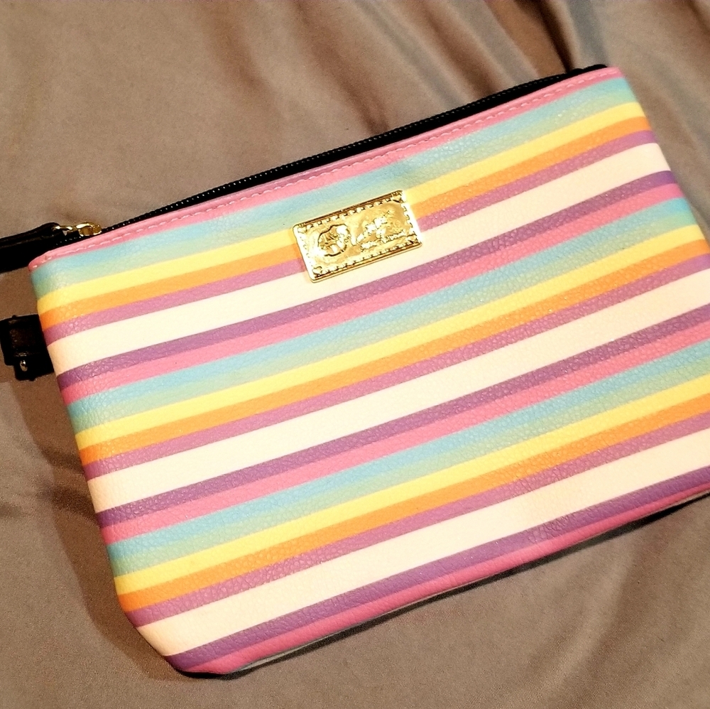 Betsey Johnson NWOT rainbow makeup bag wristlet at